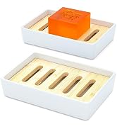 Leadiy Bamboo Fiber Soap Dish and Soap Holder Combination (Removable), Single Environmentally-Fri...