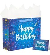BULKYTREE 13" Large Happy Birthday Gift Bag with Card and Tissue Papers for Women Men Boys Girls ...