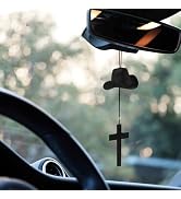 Rislobx Cowboy Hat Car Charm, Cowboy Hat for Car Mirror Hanging with Cross, Country Car Hanging P...