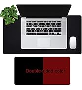 OFFIDIX Office Desk Mat, 24”x12”Inches Non-Slip PU Leather Two Colors Desk Mouse Mat Dual-Sided W...