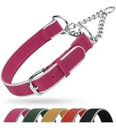 OOPSDOGGY Reflective Leather Martingale Dog Collar - Adjustable No Pull Stainless Steel Chain Tra...