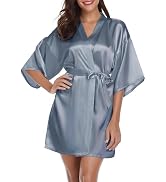 Vlazom Womens Kimono Robes Dressing Gown Satin Bathrobe Nightdress Short Style Bridal Robe