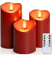 Homemory Burgundy Flameless Candles, Waterproof Flickering Flameless Candles, Outdoor Battery Ope...