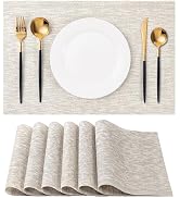 Placemats Set of 6 Washable Indoor/Outdoor Vinyl Place Mats for Dining Table Durable Non-Slip Hea...