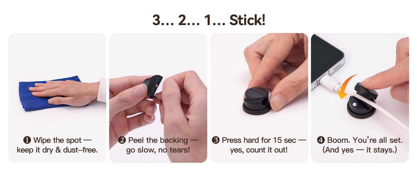 Universal cable management kit for USB-C iPhone lightning cord, 5mm wire clips, workspace neat.
