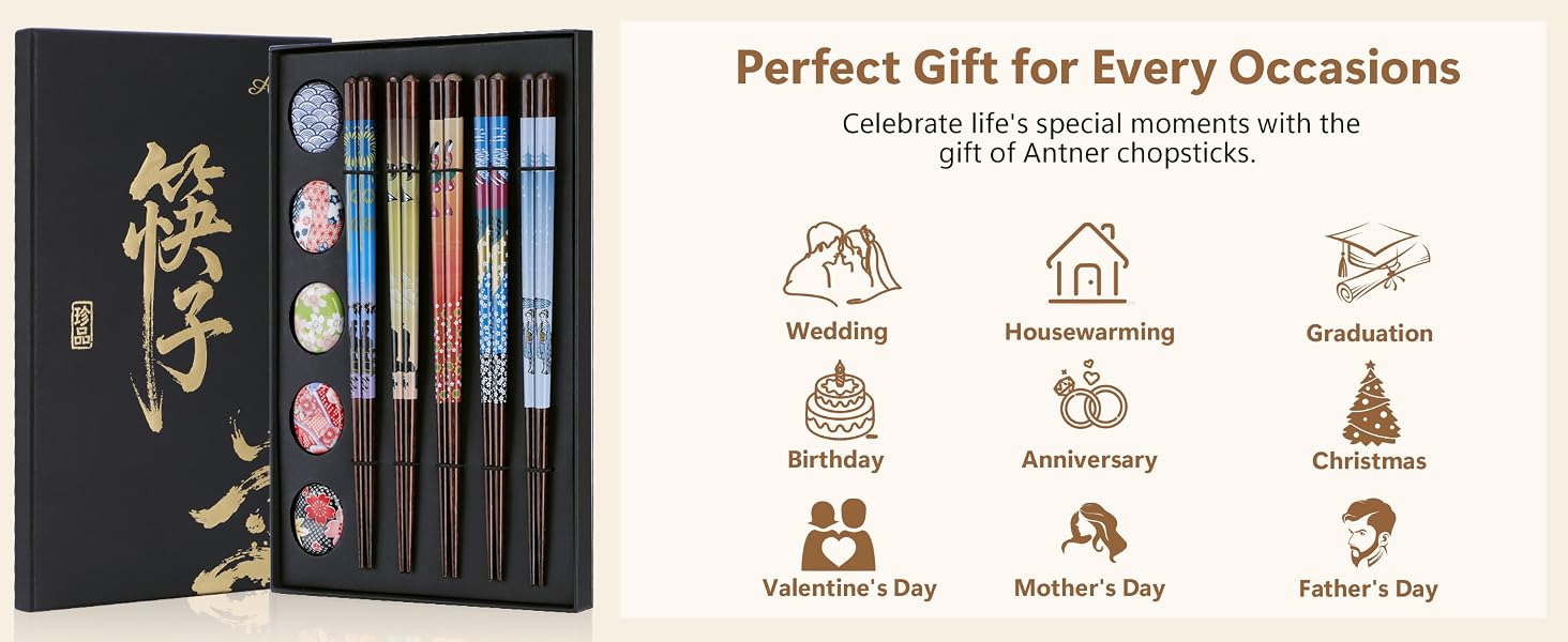Reusable Wooden Chopsticks AND Ceramic Rests Set