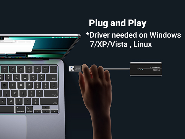 UGREEN USB 3.0 Hub Ethernet Adapter 10 100 1000 Gigabit Plug and Play