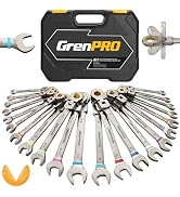 GRENPRO 23PCS Flex-Head Ratcheting Wrench Set, Combination Ratchet Wrenches Set Metric and Standa...