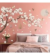 Chinese Style White Flowers Black Tree and Flying Birds Wall Stickers Removable DIY Wall Art Deco...