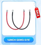 ECO-WORTHY 5AWG Battery Cable with 5/16'' (M8) Lug Terminals 14inch Cables Set Tinned Copper Batt...