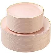 Bestluck 100PCS Pink Gold Plastic Plates, Pink Disposable Plates for Party, Wedding and Graduatio...