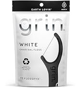 GRIN White Charcoal Infused Flosspyx, 75 Count, Dental Flossers, Minty Flavor, Recycled Plastic, ...