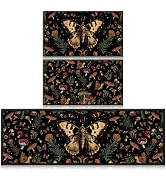 InIsaJace Mushroom Rug Kitchen Decor Set of 3, Non Slip Cottagecore Moth Rug Door Mat, Mushroom R...