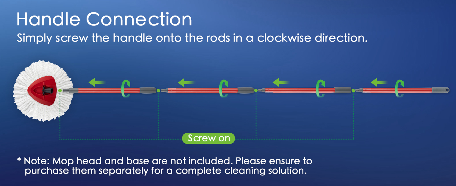 Simply screw the handle onto the rods in a clockwise direction.