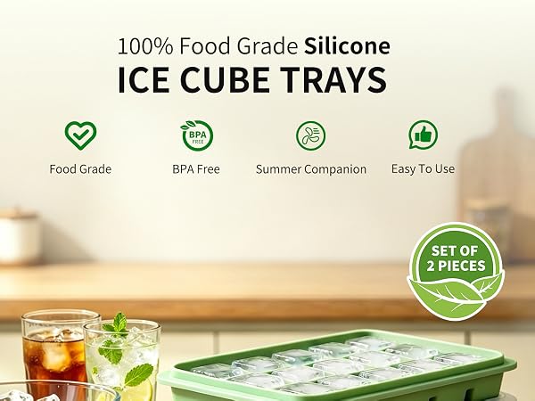 Azxb Ice Cube Trays with Lid, 2 Packs 30 Cubes Durable Stackable Flexible Silicone Ice Cube Trays