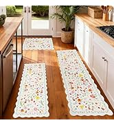 CQKEDMA Scalloped Kitchen Rugs Sets of 3, Kitchen Mat Non Slip Washable, Kitchen Mats Cushioned A...
