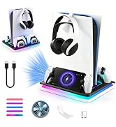 Cooling Station and Console Stand for Ps5/Ps5 Slim/Pro,Dual Controller Charging Dock with RGB for...