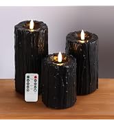 Eywamage Black Dripping Wax Flameless Pillar Candles with Remote, Flickering Halloween LED Candle...