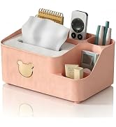 Multifunctional Tissue Box Cover with Storage,Square Tissue Box Holder and Remote Box,Modern Cube...