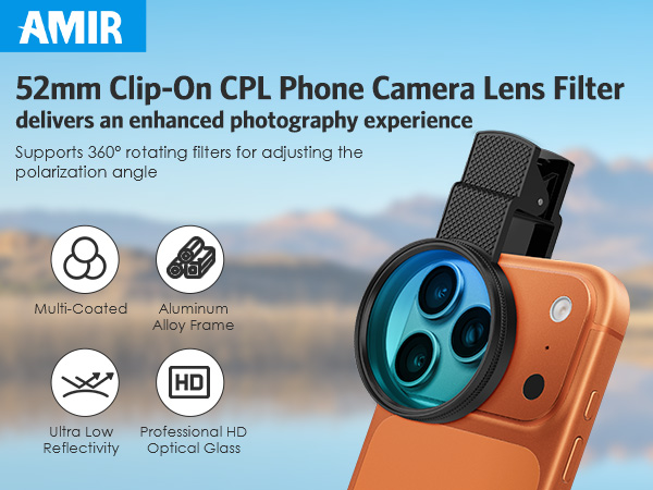 52MM Clip-on CPL Phone Camera Lens Filter,