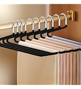 HWAJAN 10 Pack Velvet Open Ended Metal Pant Hangers,Non Slip Slim Jeans Trousers Shorts Hangers,H...