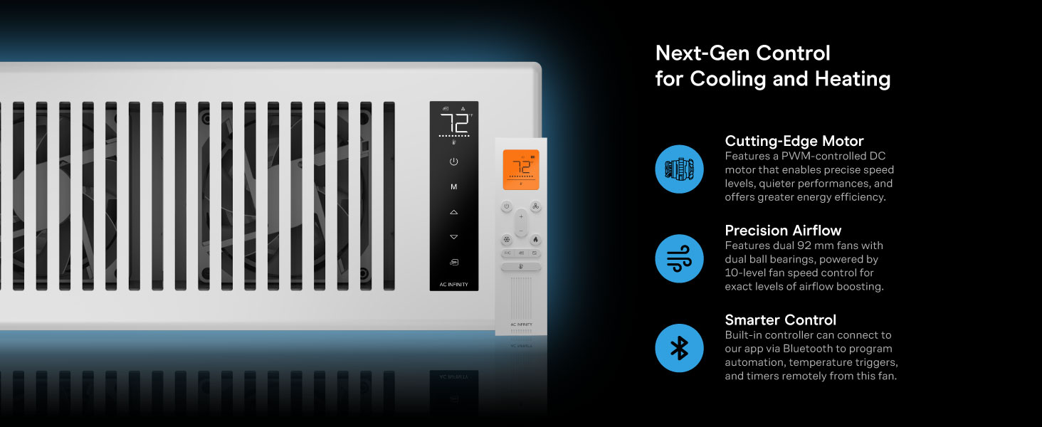 Register Booster Fan Improves Heating Cooling 10-Speed Control Bluetooth App Control