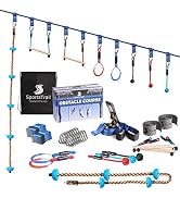 Ninja Warrior Obstacle Course for Kids 50' Slackline Kit, Jungle Gym Monkey Bars Kit for Kids and...