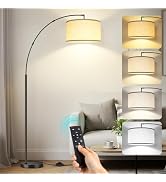 OUTON 81" Arc Floor Lamp, 12W 1080LM LED Dimmable Floor Lamp with 16" Beige Lampshade, Remote Con...