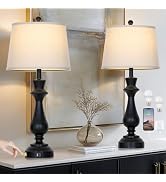 luxeflow Modern Black Table Lamps Set of 2 for Living Room,30" Tall Bedside Lamp with USB Chargin...