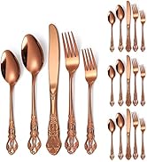 A · HOUSEWARE Rose Gold Flatware Set for 4 Vintage Hollow Relief Elegant Silverware for Dining, 2...