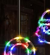 LOLStar Christmas Window Decorations, 3 Pack USB Multicolor Wreath, Gift Box, Santa Claus Xmas In...