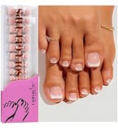 Canvalite Press on Toenails for Women, Big Toe Nail Press ons French Tip Fake Toenails with Glue,...