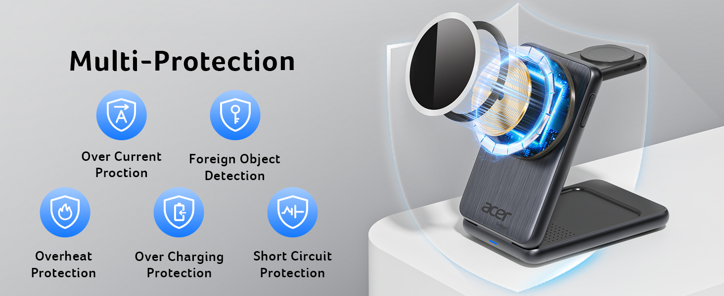 Acer Magnetic Wireless Charger, 3 in 1 Wireless Charging Station,