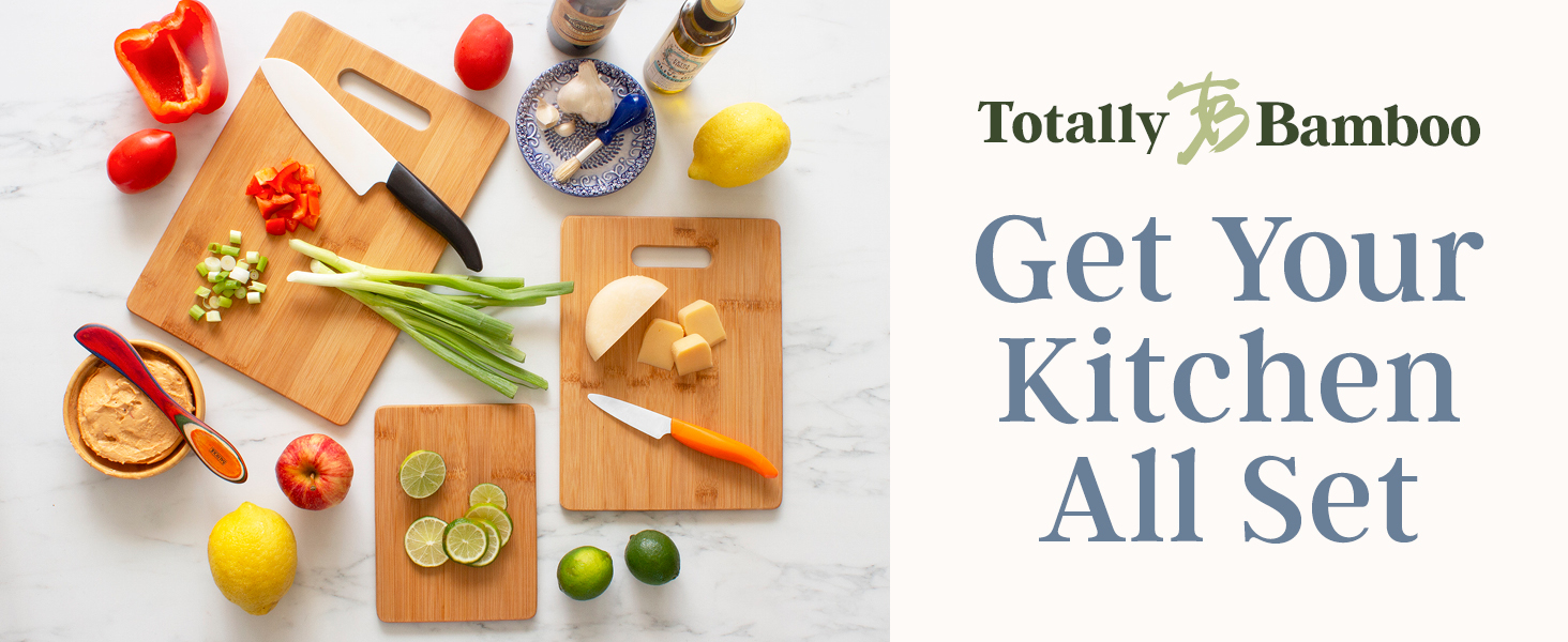 Bamboo cutting boards in kitchen