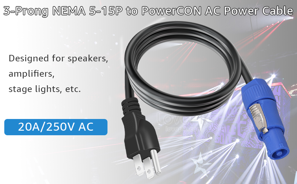 3-Prong NEMA 5-15P to PowerCON AC Power Cable Cord