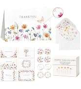 Racrico 60 Thank You Cards with Envelopes and Stickers – 6 Elegant Floral Designs, Embossed 4x6” ...