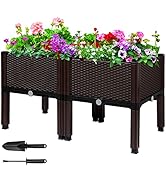 MAYOLIAH Raised Garden Bed with Drainage Elevated Planter Box Plastic Raised Beds for Gardening V...