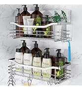 Orimade Shower Caddy Basket Shelf with 5 Hooks Adhesive Organizer Storage Rack Rustproof Wall Mou...