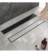 EBYTE Linear Shower Drain 24 Inch - SUS 304 Stainless Steel Linear Drain, Matte Black Shower Drai...