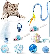 MALLMALL6 10Pcs Cat Toy Set Including Cat Springs Feather Teaser Wand Mice Crinkle Balls and Pet ...