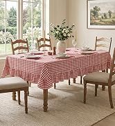 Romanstile Gingham Ruffled Tablecloth Rectangle - Waterproof Linen Cotton Checkered Table Cloth, ...