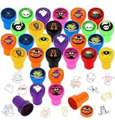 Hxezoc 24 Pieces Halloween Party Print Stamp, Mini Halloween Stamps Colorful Self Inking Party Fa...