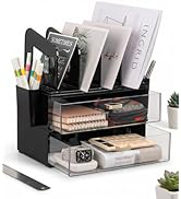 LALOBLUE Acrylic Desk Organizer with Drawer and Vertical File Holder, Desk Organizers and Accesso...