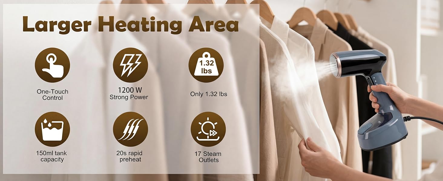 20s Fast Heat-Up – Steam Ready for Clothes, Curtains, and Delicates in Seconds