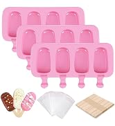 Popsicle Molds Set of 3, 12 Cavities Silicone Popsicle Molds & Ice Cake Pop Mold Maker Oval with ...