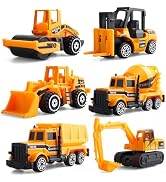 victob 6 Pack Diecast Construction Vehicles Toys - Mini Digger Cake Toppers - Bulldozer Dump Truc...