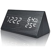 Wooden Digital Alarm Clock with Electronic LED Time Display, Humidity&Temperature Detect for Bedr...