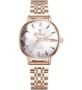 Avaner Women's Stainless Steel Watches: Ladies Analog Quartz Rhinestones Adjustable Rosegold Band...