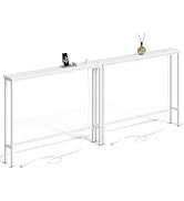 ELYKEN 2 Pack 5.9" Narrow Console Sofa Table with Power Outlets, 5.9" Dx39.4 Wx31.1 H Long Couch ...