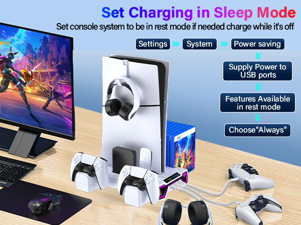 playstion 5 cooling stand with cooling fan and controller docking station